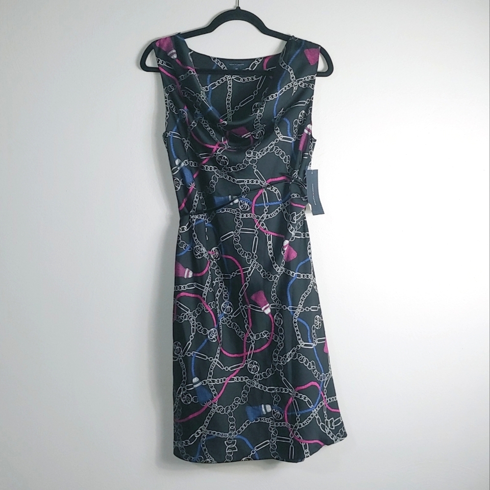 S NWT Tommy Hilfiger Black Chain Link Tassel Print Dress